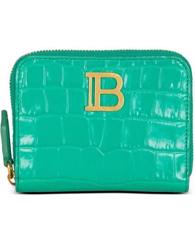 Balmain Leather Croc-effect B-buzz Wallet - Green
