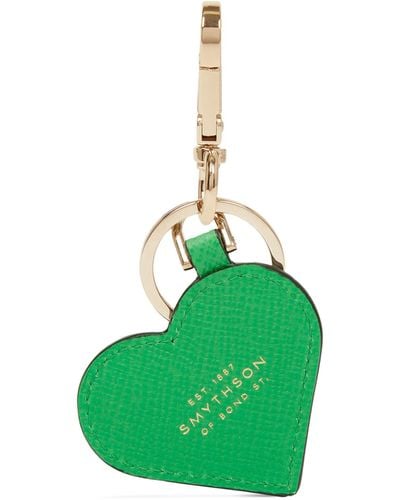 Smythson Leather Heart Keyring - Green