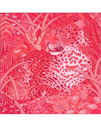 Cartier Silk Panther In The Jungle Scarf - Red
