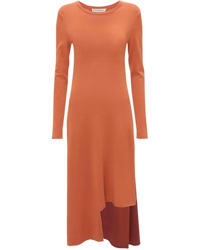 JW Anderson Layered Asymmetric Midi Dress - Orange