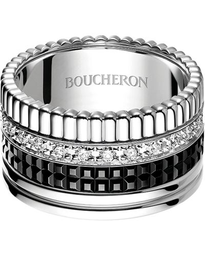 Boucheron Large White Gold And Diamond Quatre Black Ring - Metallic