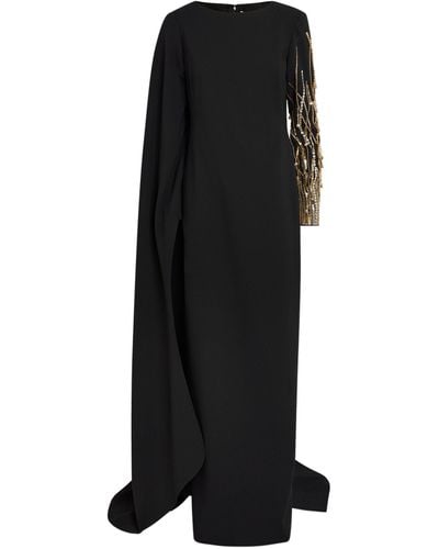 Pamella Roland Asymmetric Cape-sleeve Gown - Black
