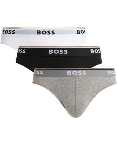 BOSS Stretch-cotton Logo Print Briefs (pack Of 3) - White