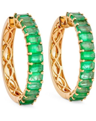 SHAY Yellow Gold And Emerald Eternity Hoop Earrings - Green