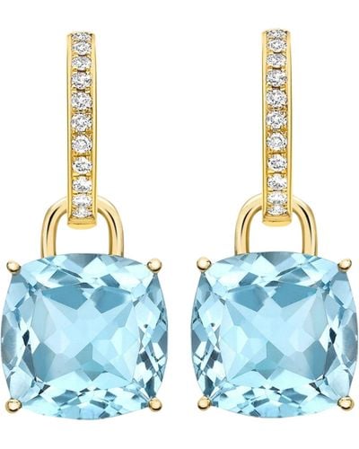 Kiki McDonough Yellow Gold, Diamond And Topaz Cushion Drop Earrings - Blue