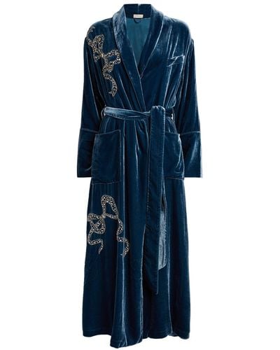 Olivia Von Halle Velvet-silk Embellished Capability Robe - Blue