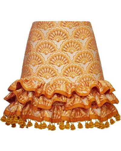 La DoubleJ Embroidered Ruffle Pincho Mini Skirt - Metallic