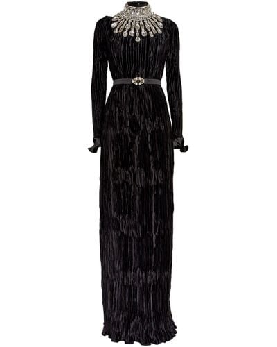 Andrew Gn Pleated Embellished Maxi Dress - Black