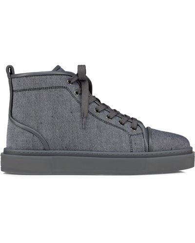 Christian Louboutin Adolon Linen-weave And Suede High-top Trainers - Grey