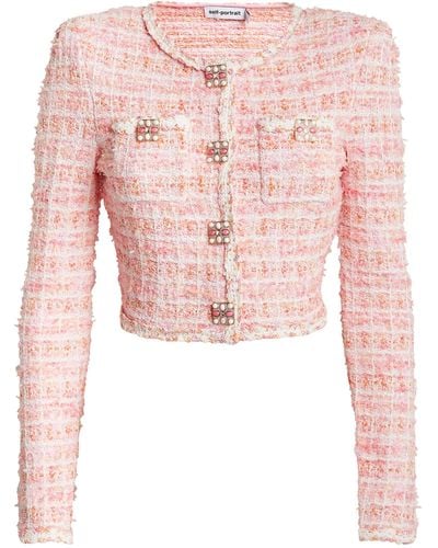 Self-Portrait Tweed Knitted Cardigan - Pink