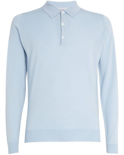 John Smedley Merino Wool Long-sleeve Polo Shirt - Blue