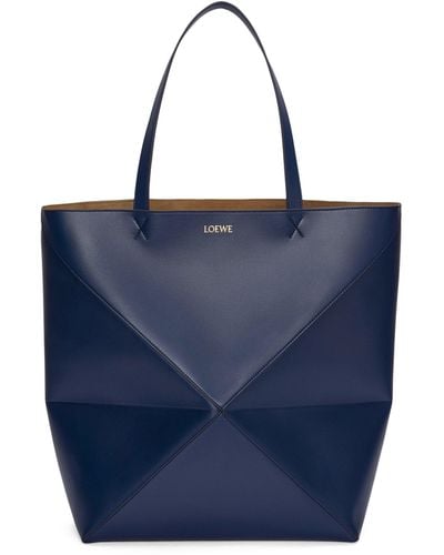 Loewe Xl Leather Puzzle Fold Tote Bag - Blue