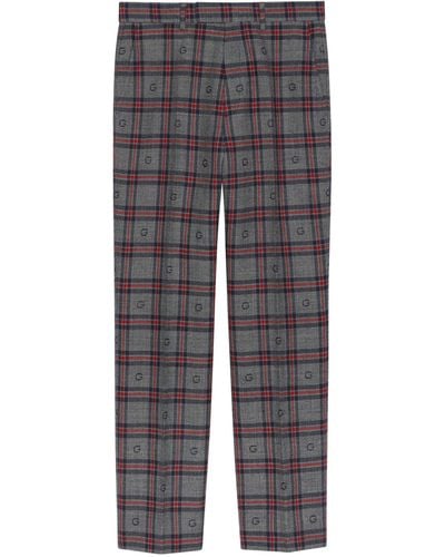 Gucci Wool G Check Straight Trousers - Grey