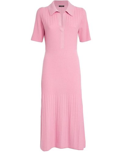 JOSEPH Merino Wool Ribbed Midi Dress - Pink