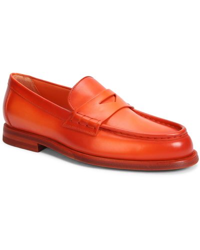 Santoni Leather Penny Loafers - Red