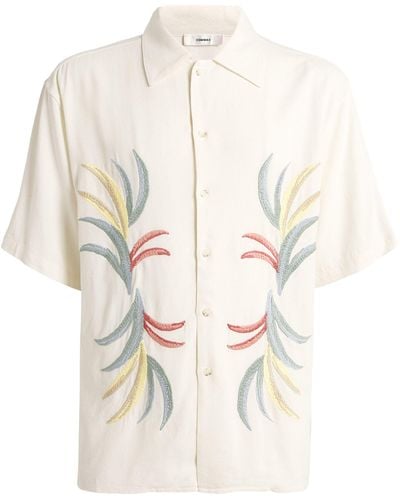 Commas Linen-cotton Palm Embroidery Shirt - White