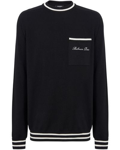 Balmain Merino Wool Signature Sweater - Black