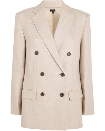 Theory Linen Double-breasted Blazer - Natural