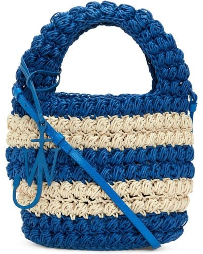 JW Anderson Medium Woven Striped Popcorn Basket Bag - Blue