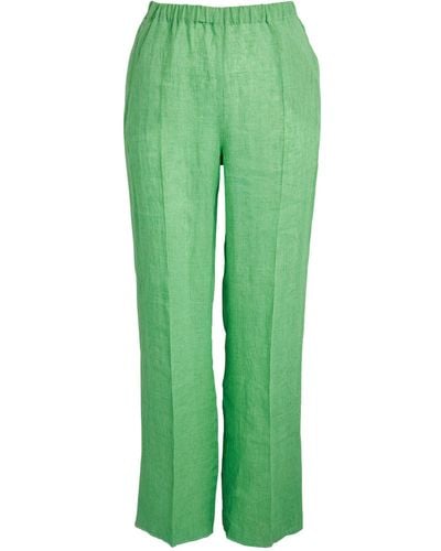 Marina Rinaldi Linen Elasticated-waist Trousers - Green