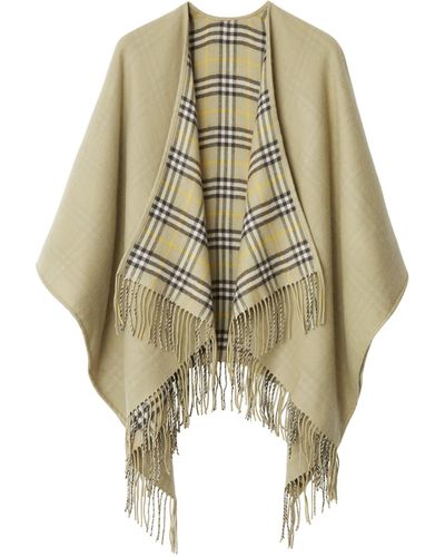 Burberry Wool Reversible Check Cape - Natural