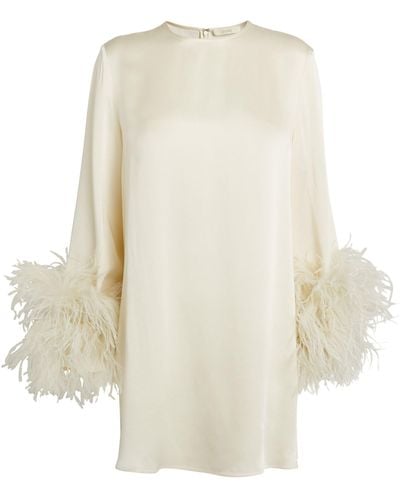 LAPOINTE Feather-trim Mini Dress - White