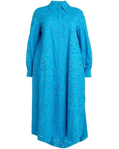 Marina Rinaldi Broderie Anglaise Midi Shirt Dress - Blue