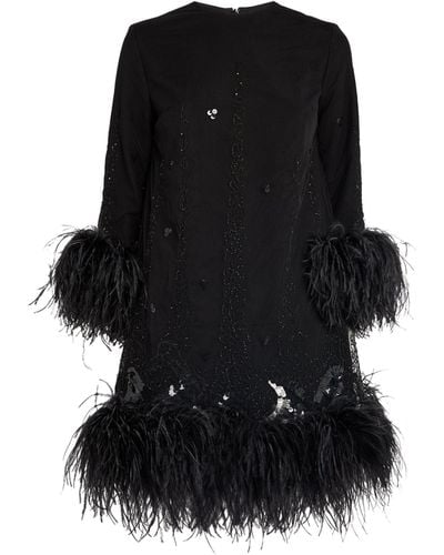 16Arlington Exclusive Feather-trim Borage Mini Dress - Black