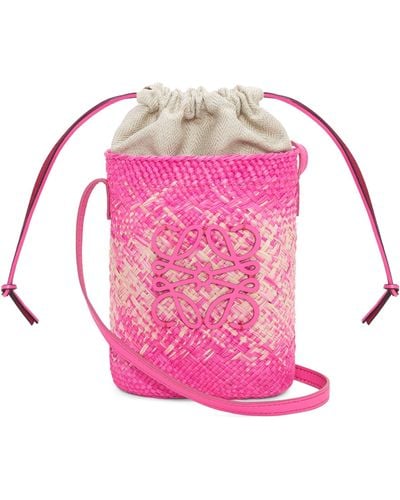 Loewe X Paula's Ibiza Straw Bucket Bag - Pink