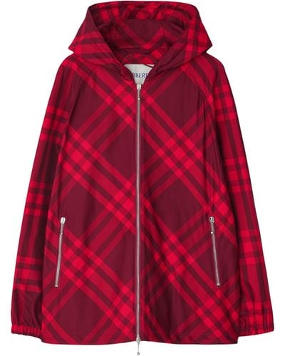 Burberry Hooded Check Field Jacket - Red
