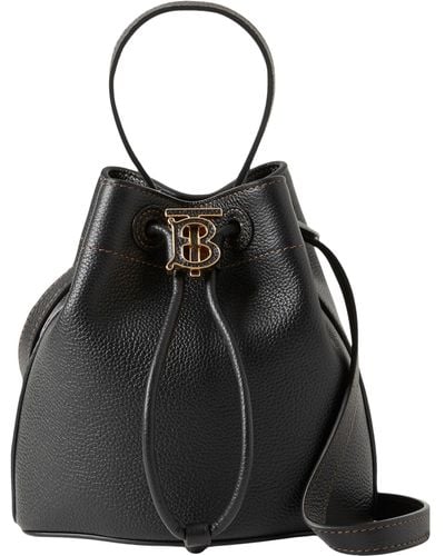 Burberry Mini Leather Tb Bucket Bag - Black