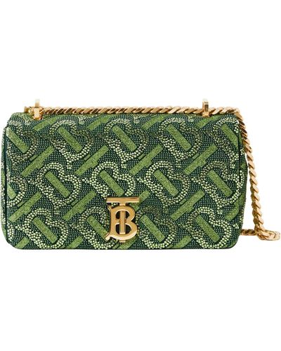 Burberry Small Crystal Monogram Leather Lola Crossbody Bag in Green