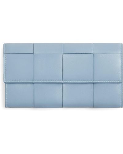 Bottega Veneta Leather Intreccio Flap Wallet - Blue