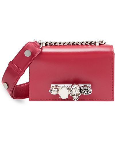 Alexander McQueen Leather Jeweled Satchel Bag - Red