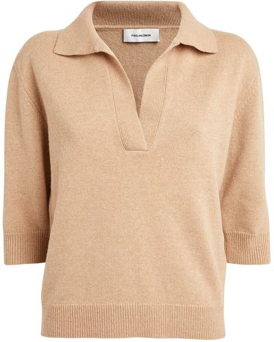 Yves Salomon Wool-cashmere Collared Sweater - Natural