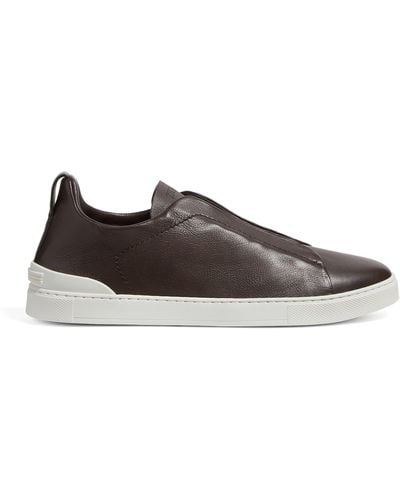 Zegna Leather Secondskin Triple Stitch Sneakers - Brown