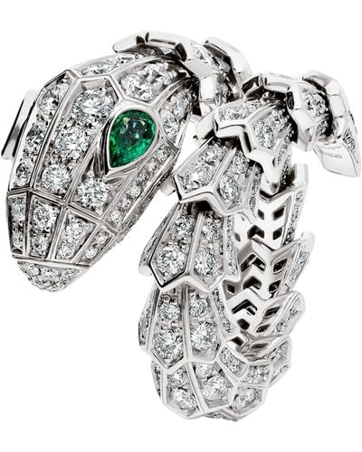 BVLGARI White Gold, Diamond And Emerald Serpenti Ring - Metallic