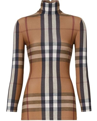 Burberry Vintage Check Stretch Jersey Turtleneck Top - Brown
