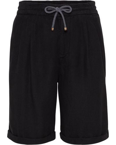 Brunello Cucinelli Linen-cotton Pleated Shorts - Black