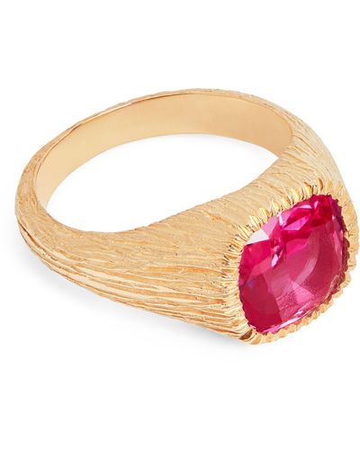 Bleue Burnham Recycled Gold And Pink Sapphire Nature's Smile Signet Ring