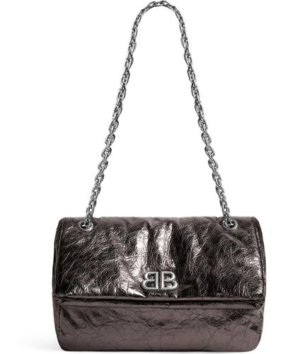 Balenciaga Small Leather Monaco Shoulder Bag - Black