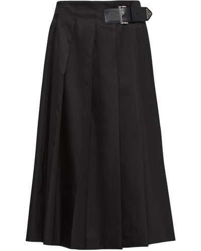 Prada Re-nylon Pleated Midi Skirt - Black