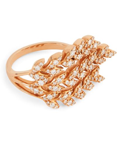 BeeGoddess Rose Gold And Diamond Wheat Ring (size 54) - Metallic