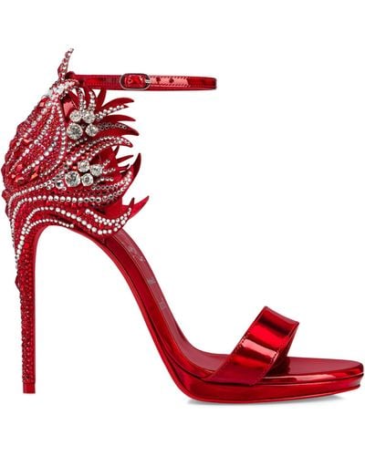 Christian Louboutin Loubi Vega Embellished Metallic Sandals 120 - Red