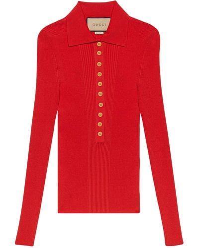 Gucci Rib-knit Polo Shirt - Red
