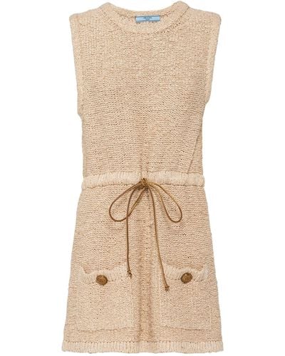 Prada Silk Crochet Mini Dress - Natural