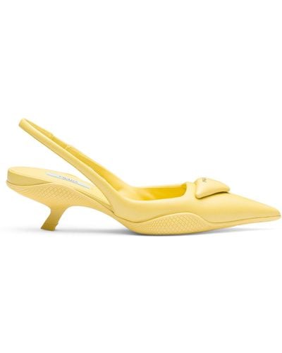 Prada Padded Leather Slingback Court Shoes - Yellow