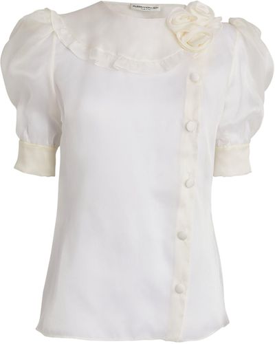 Alessandra Rich Silk Semi-sheer Blouse - White