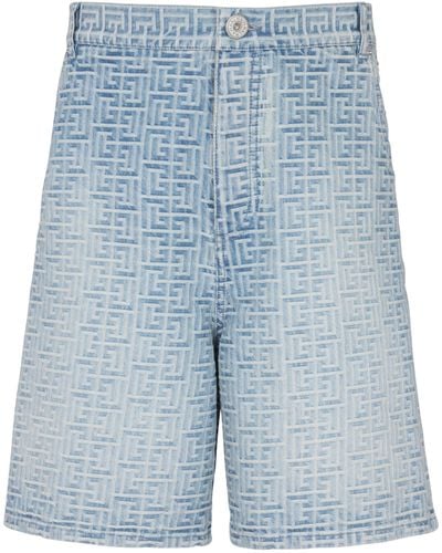 Balmain Denim Logo Shorts - Blue