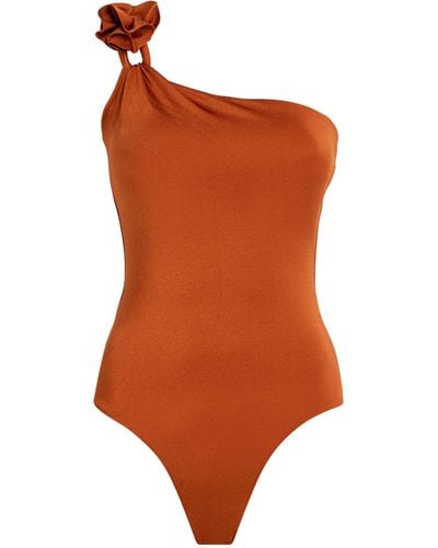 Maygel Coronel One-shoulder Appliqué Swimsuit - Brown